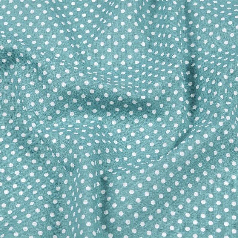COTON IMPRIME Pois Blanc fond Bleu clair