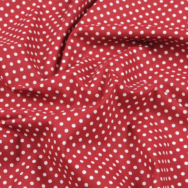 COTON IMPRIME Pois Blanc fond Rouge