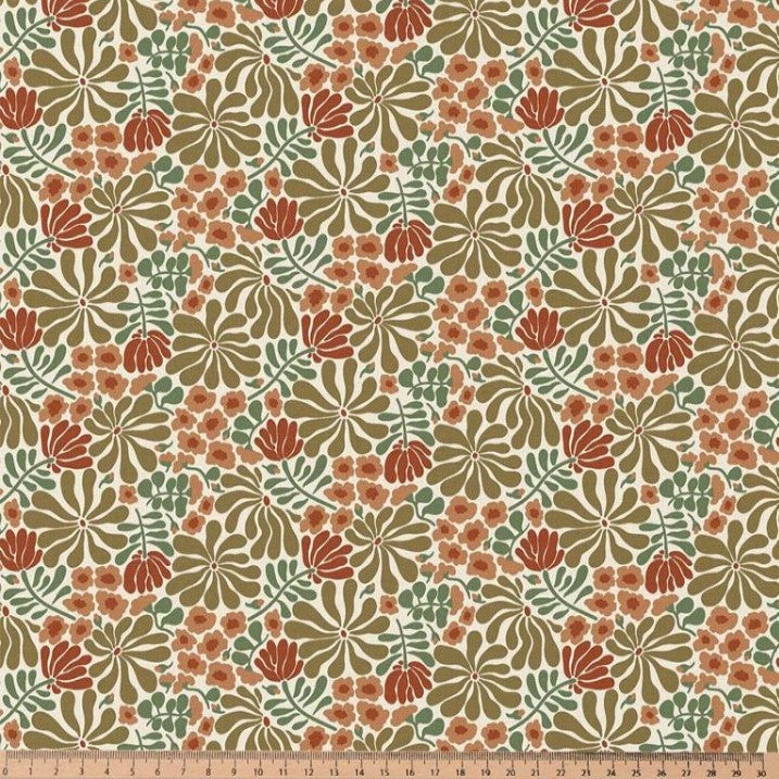 COTON IMPRIME GRAPHIQUE Kaki et Ocre