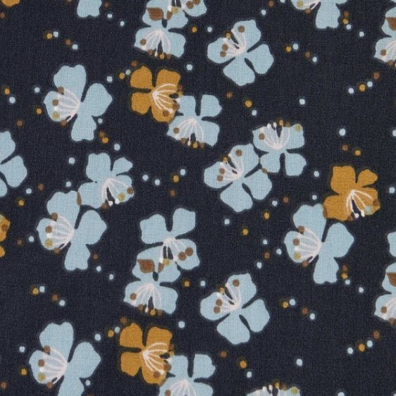 COTON IMPRIME Fleurs fond Marine