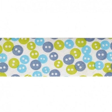 BIAIS IMPRIME Boutons Bleu Vert-20 cm