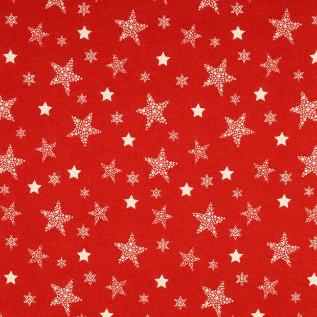 COTON IMPRIME Noël Etoiles Blanches fond Rouge