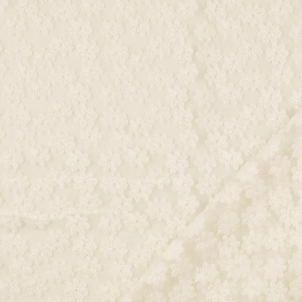 DENTELLE POLY COTON fleurs Ecru