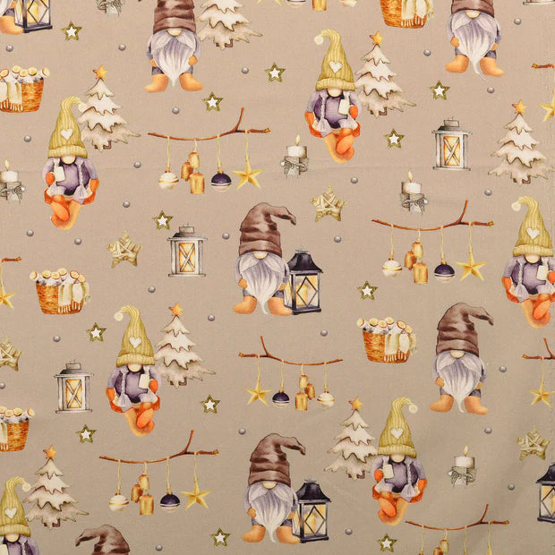 COTON IMPRIME Noel Gnomes Dorés