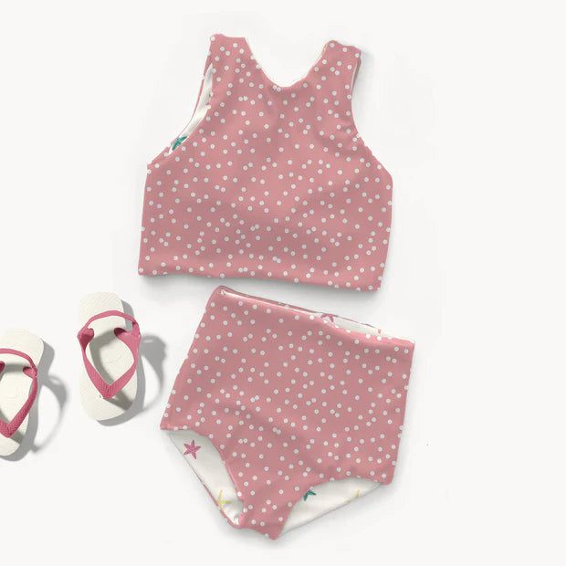 MAILLOT DE BAIN Imprimé Pois fond Rose