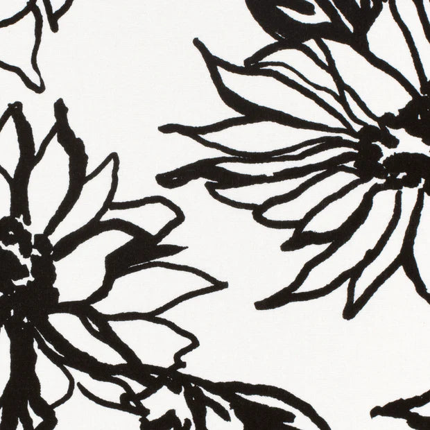 VISCOSE LIN IMPRIME Grandes fleurs Bi Color Noir et Blanc