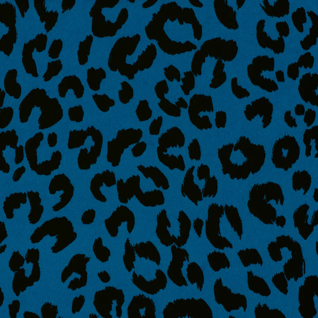 POLYESTER EXTENSIBLE EPAIS IMPRIME Léopard Bleu