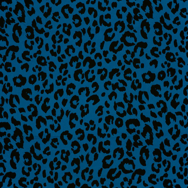POLYESTER EXTENSIBLE EPAIS IMPRIME Léopard Bleu