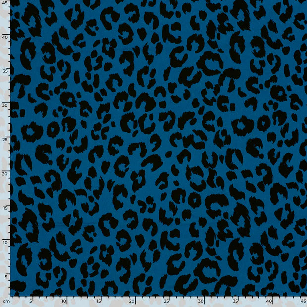 POLYESTER EXTENSIBLE EPAIS IMPRIME Léopard Bleu