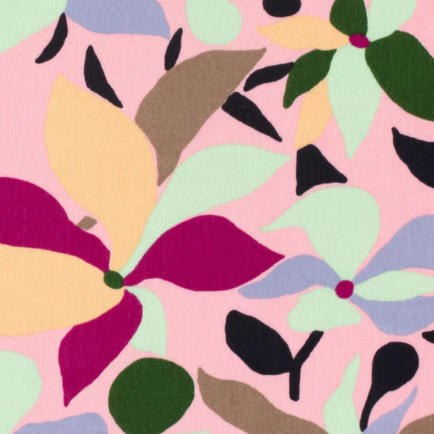 VISCOSE IMPRIMEE Feuilles fond Rose