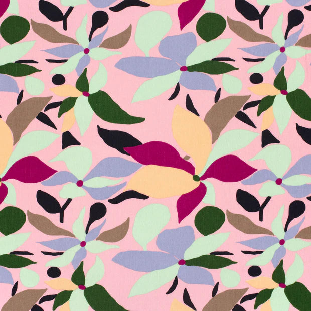 VISCOSE IMPRIMEE Feuilles fond Rose