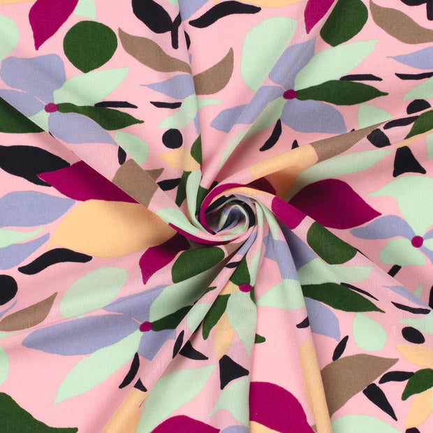 VISCOSE IMPRIMEE Feuilles fond Rose