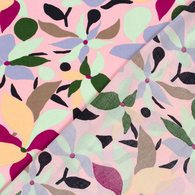 VISCOSE IMPRIMEE Feuilles fond Rose