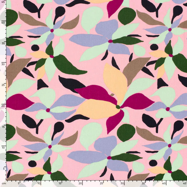 VISCOSE IMPRIMEE Feuilles fond Rose