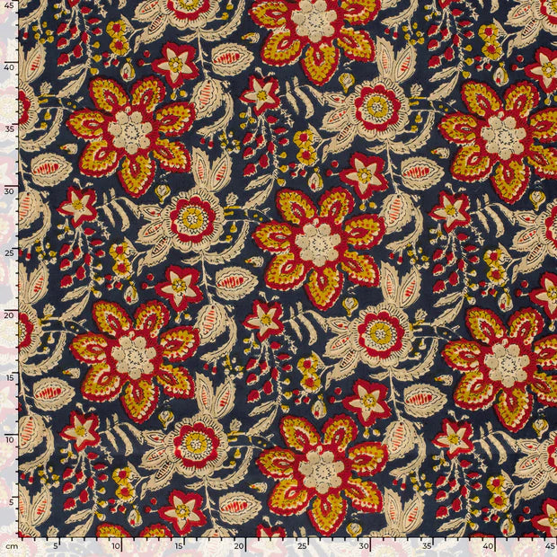 VOILE DE COTON IMPRIME Indien Orange et Bleu