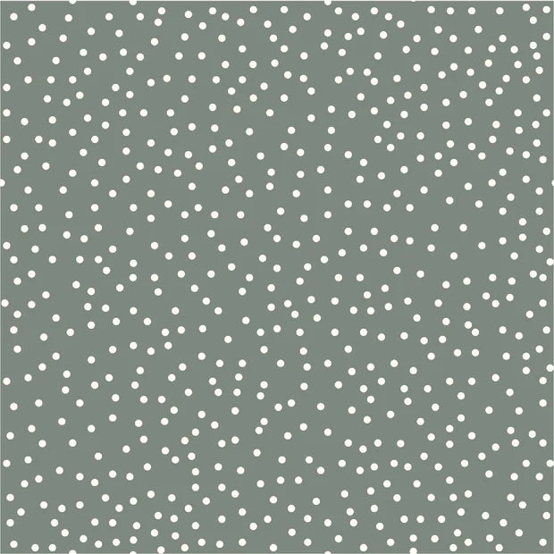 COTON IMPRIME Pois Blanc fond Kaki