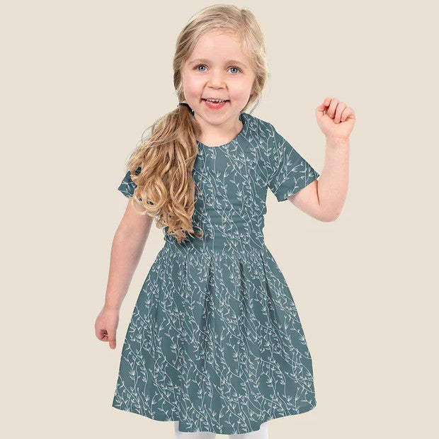 COTON IMPRIME Feuillage Blanc fond Bleu Canard