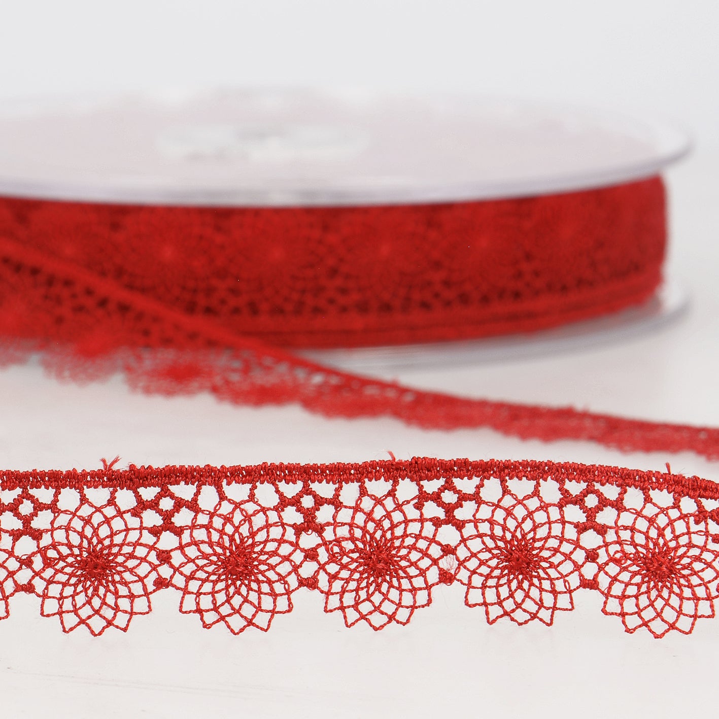 RUBAN DENTELLE FLEURS Rouge