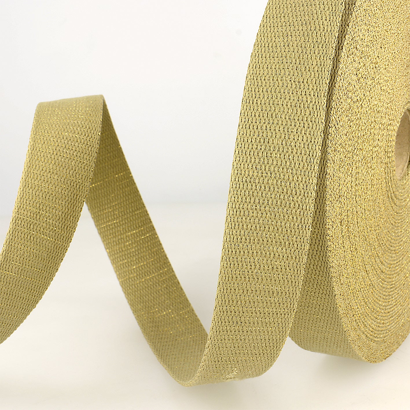 SANGLE METALLISEE COTON Lin/Doré-30mm