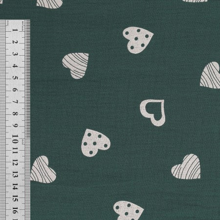 DOUBLE GAZE MOTIF Cœurs Vert Bi couleurs