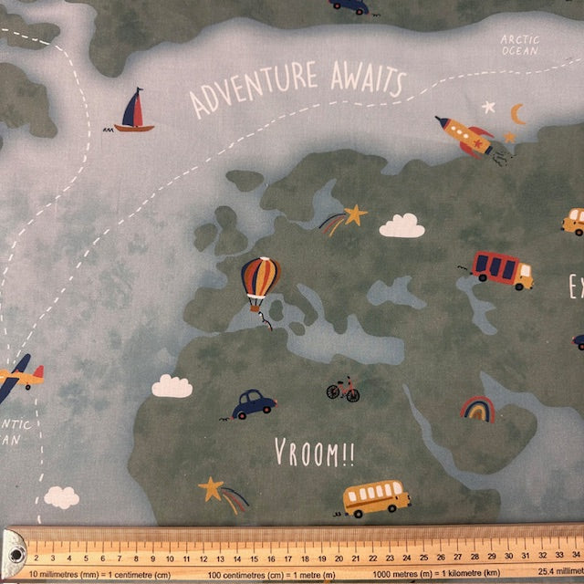 COTON IMPRIME Map Monde Bleu
