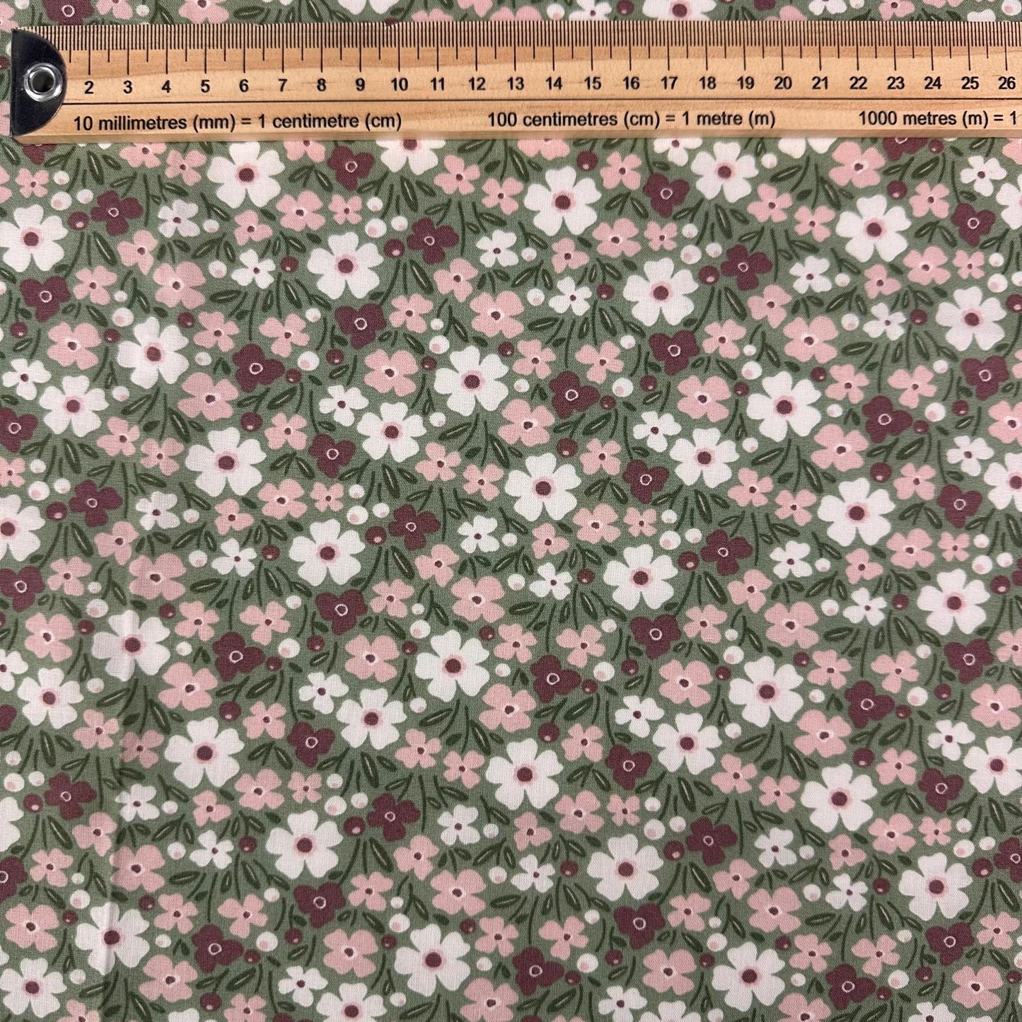 COTON IMPRIME Fleurs Vert Olive
