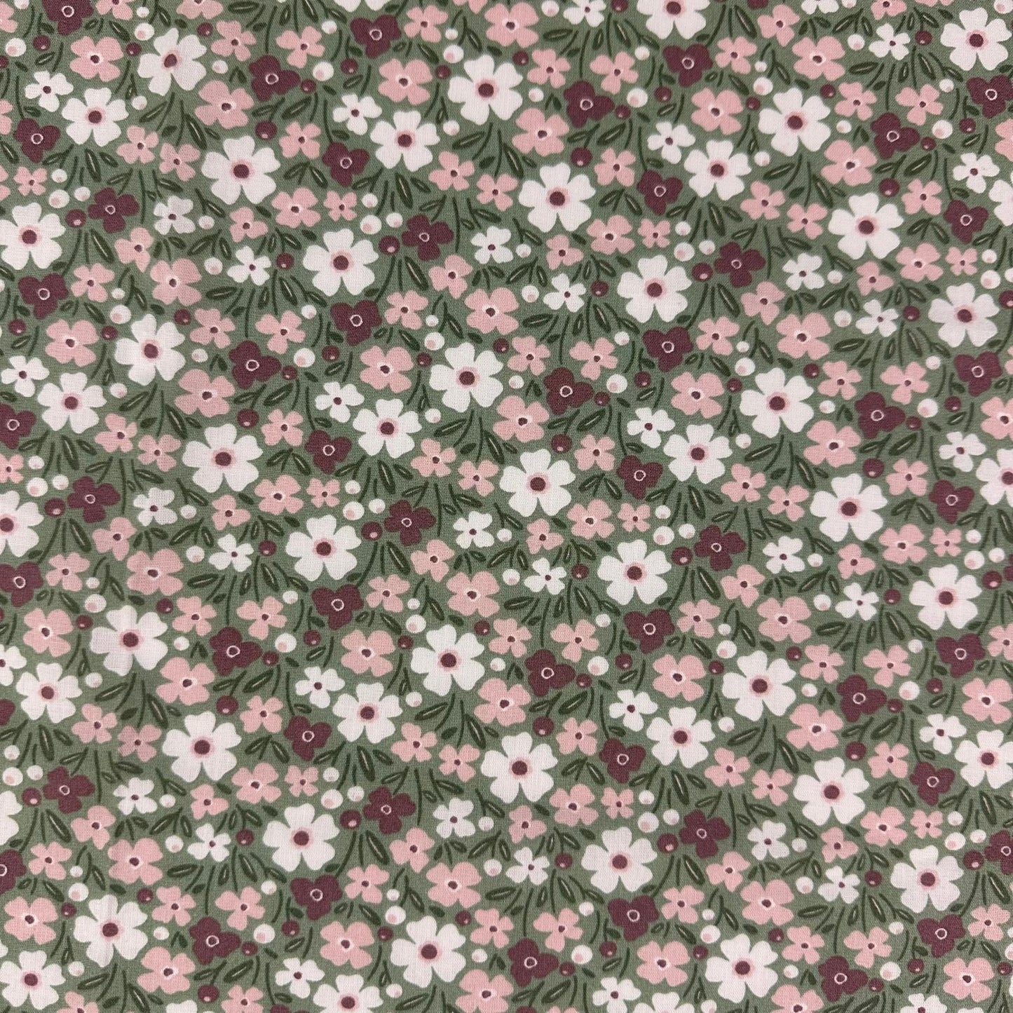 COTON IMPRIME Fleurs Vert Olive