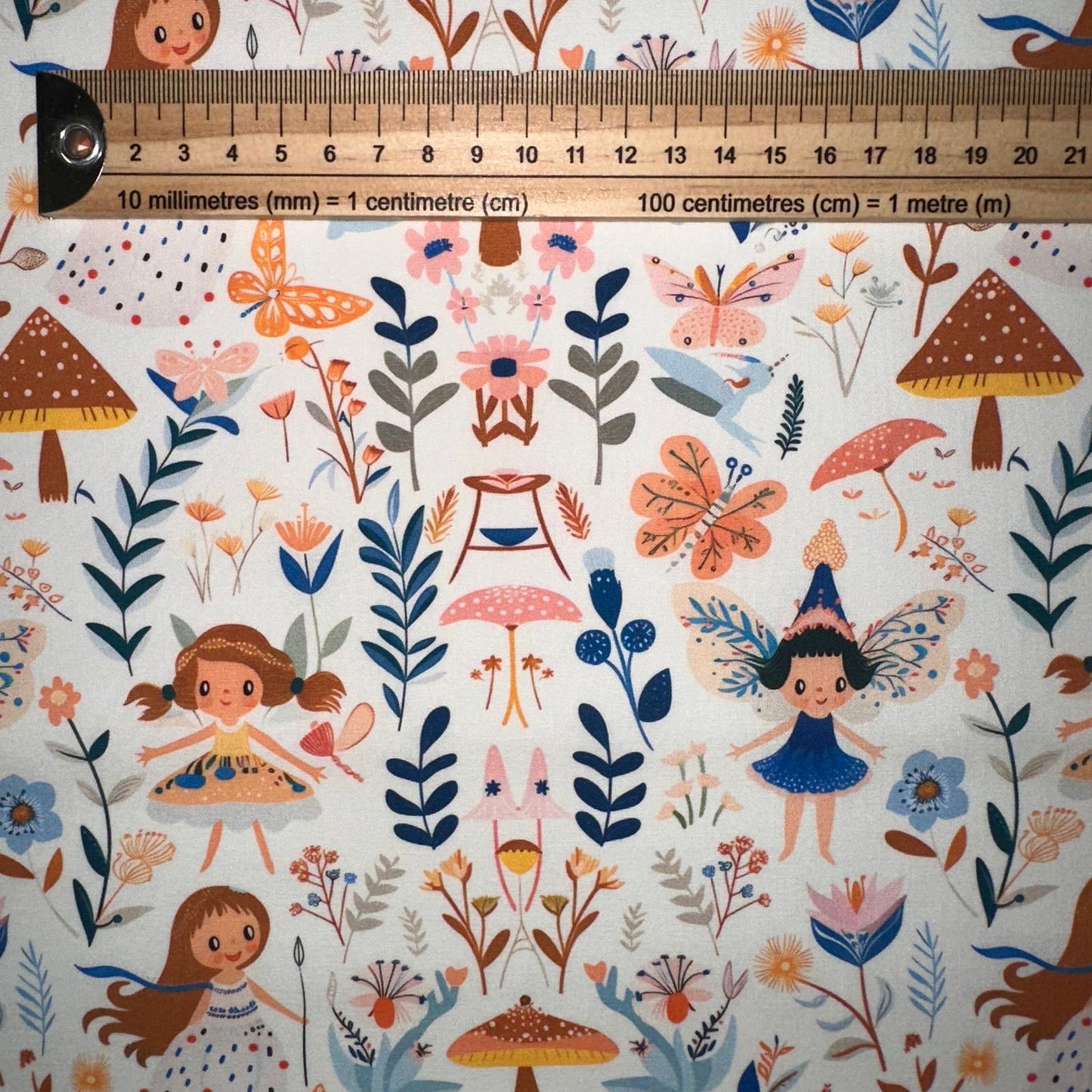 COTON IMPRIME Fées et Champignons