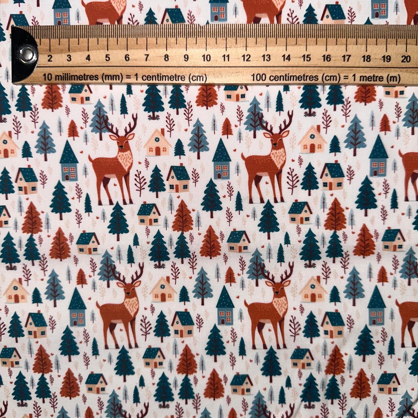 COTON IMPRIME Foret Village esprit Noel