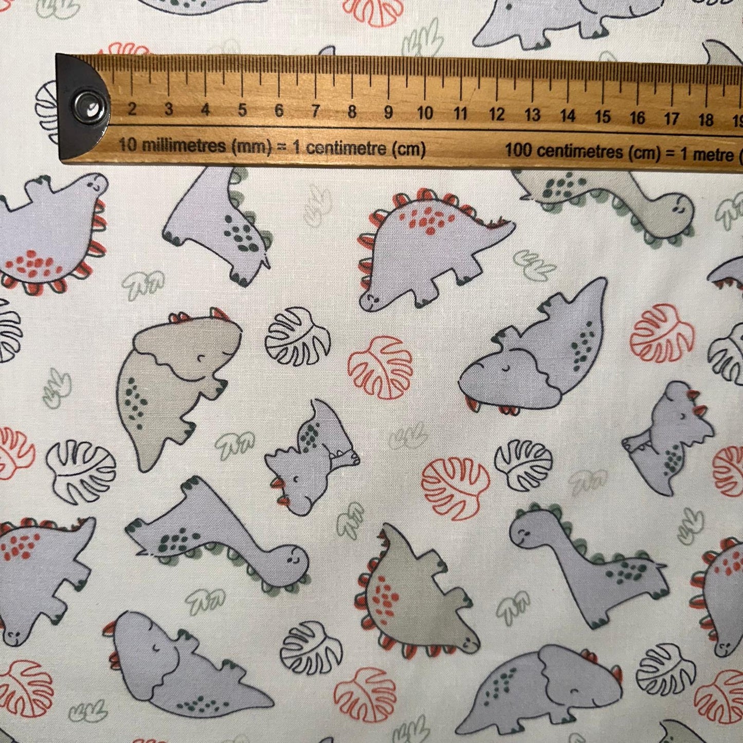 COTON IMPRIME Dinosaures Gris