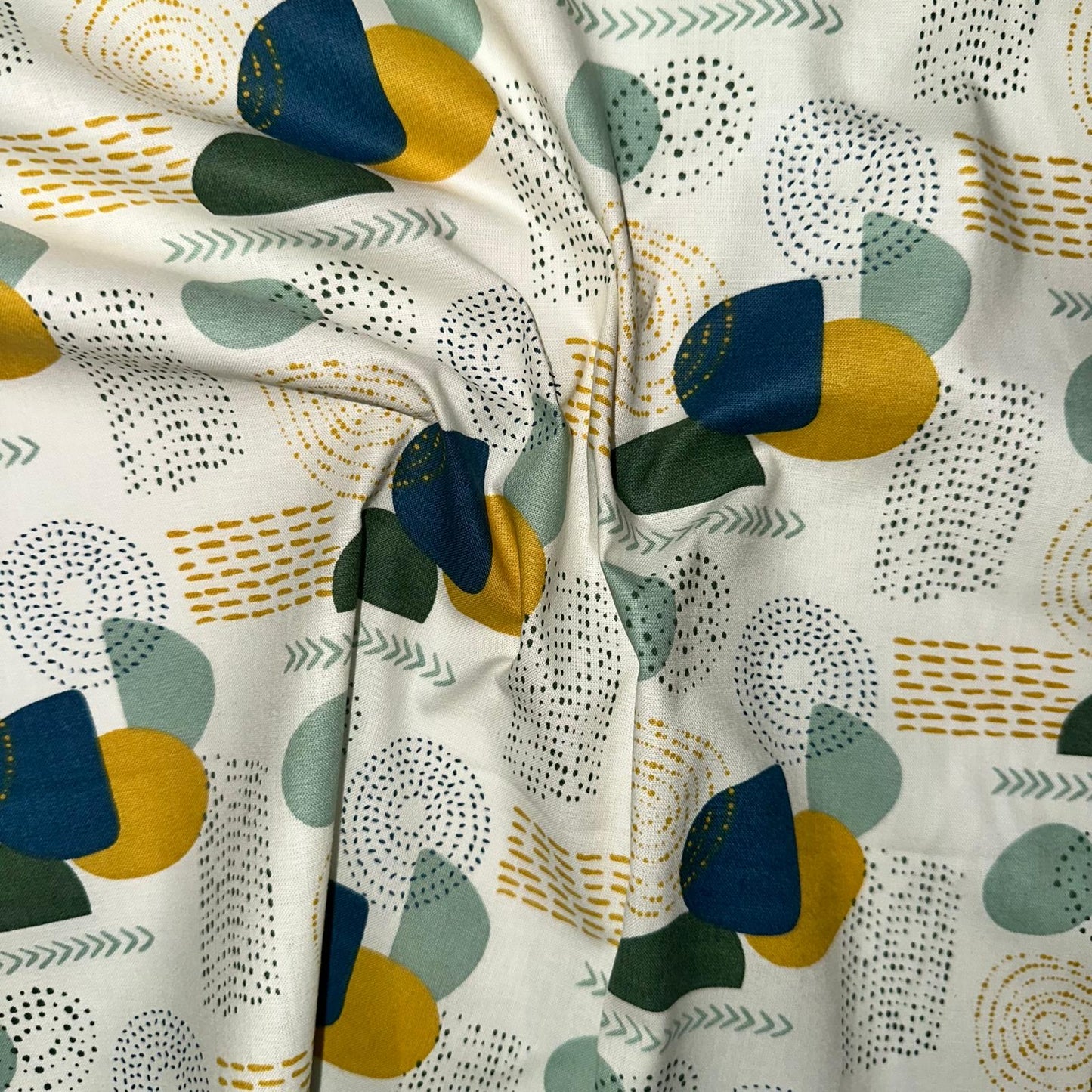 COTON IMPRIME Graphique grand motif Bleu Canard