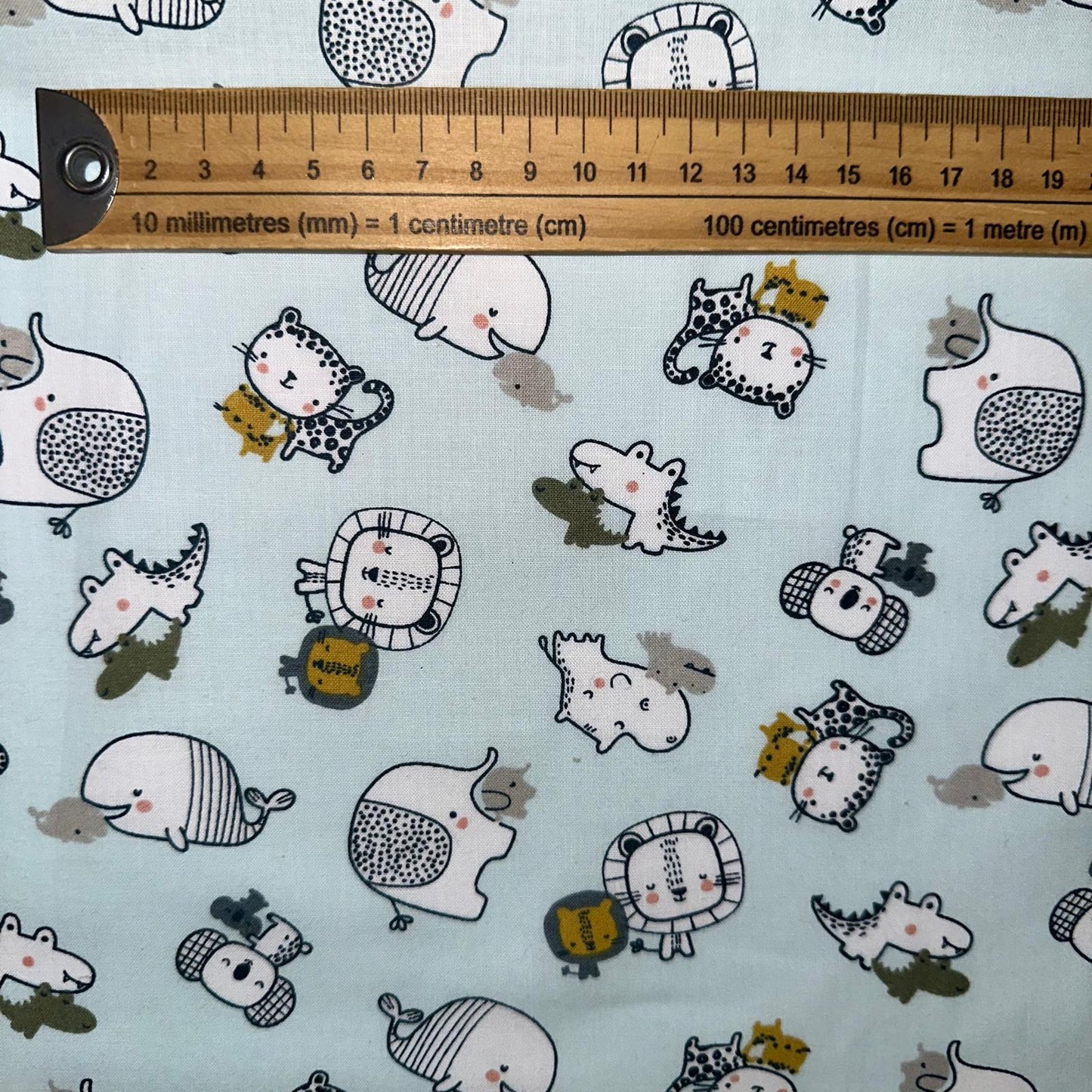 COTON IMPRIME Animaux fond Menthe