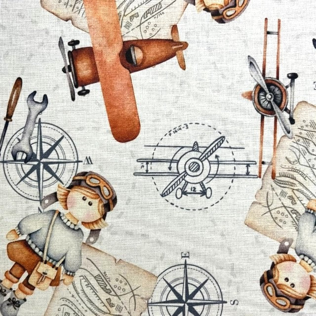 COTON IMPRIME Avion du Petit Prince