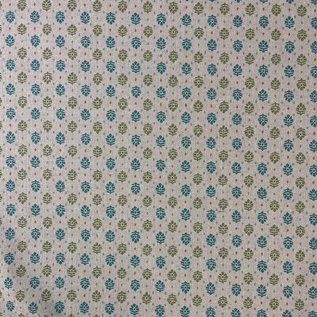 TOILE DECO IMPRIME Petites Fleurs Bleues et Vertes