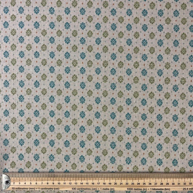 TOILE DECO IMPRIME Petites Fleurs Bleues et Vertes