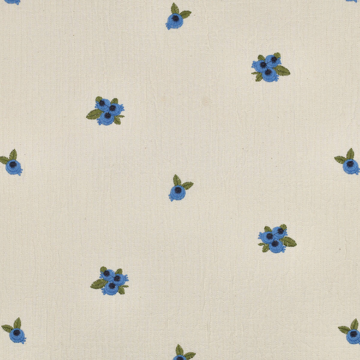 DOUBLE GAZE BRODEE Fleurs Bleues effet matelassé