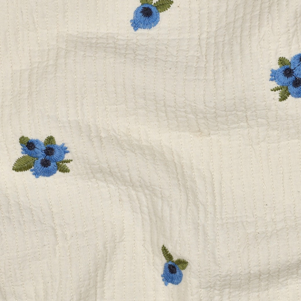 DOUBLE GAZE BRODEE Fleurs Bleues effet matelassé