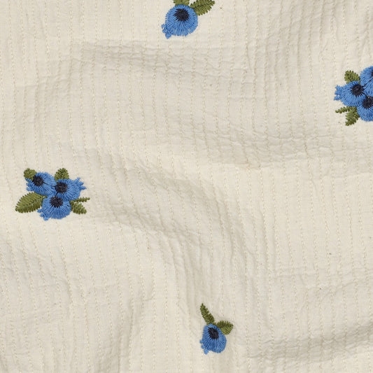 DOUBLE GAZE BRODEE Fleurs Bleues effet matelassé