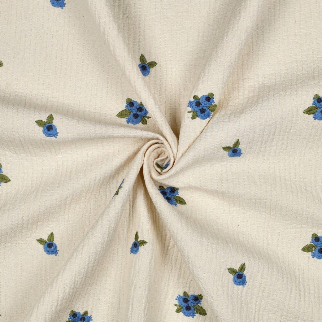 DOUBLE GAZE BRODEE Fleurs Bleues effet matelassé