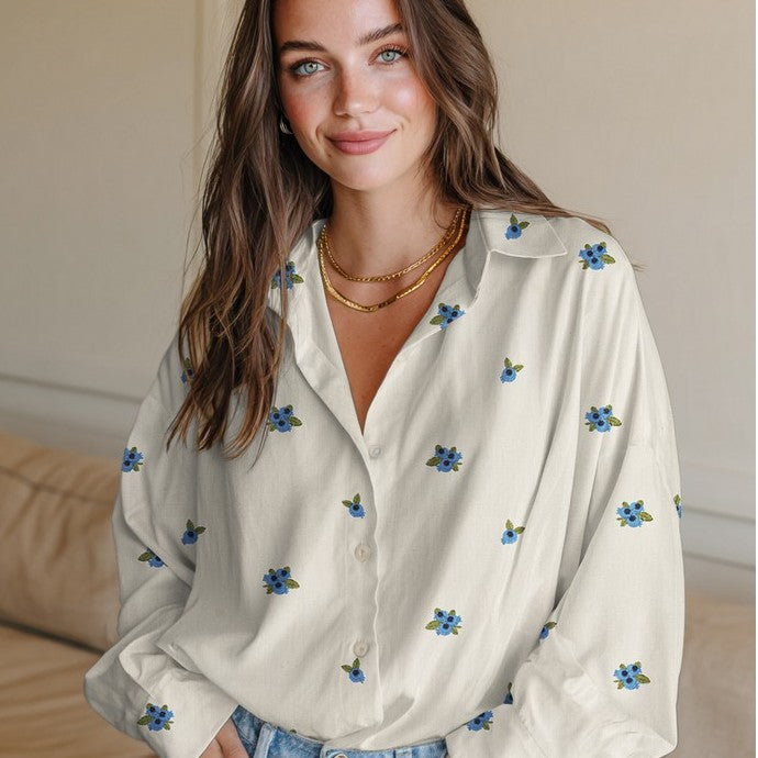 DOUBLE GAZE BRODEE Fleurs Bleues effet matelassé