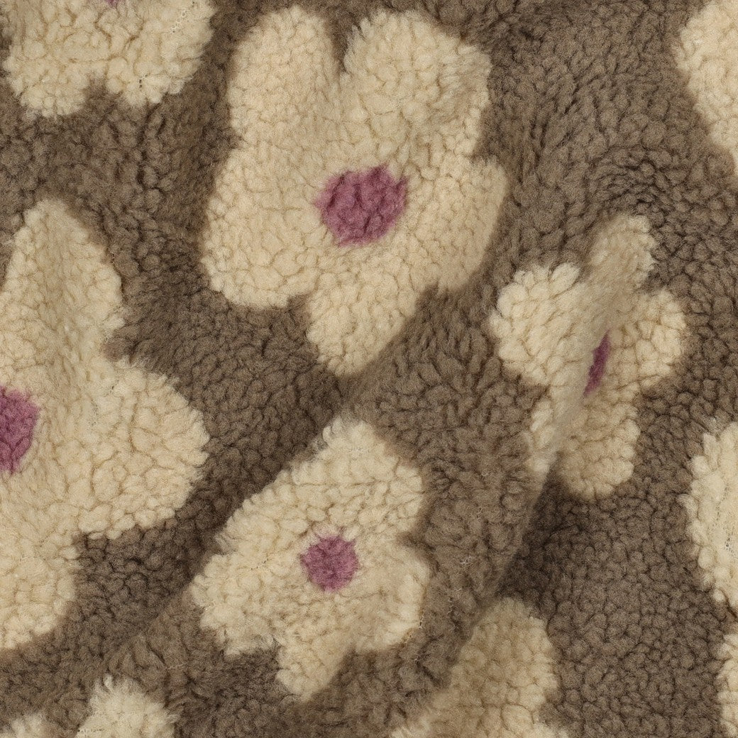 BOUCLETTE A MOTIF Marguerites ecru et rose fond Taupe