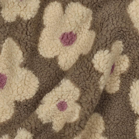 BOUCLETTE A MOTIF Marguerites ecru et rose fond Taupe