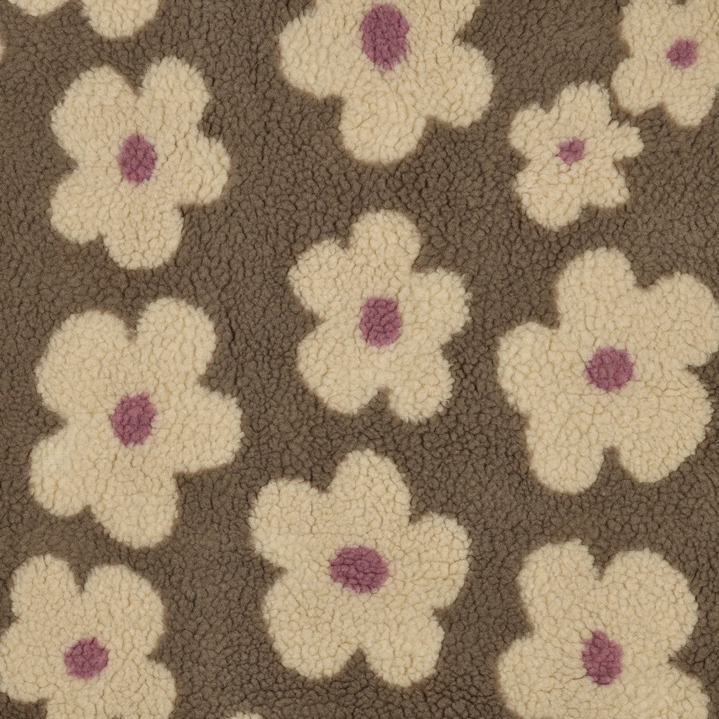 BOUCLETTE A MOTIF Marguerites ecru et rose fond Taupe