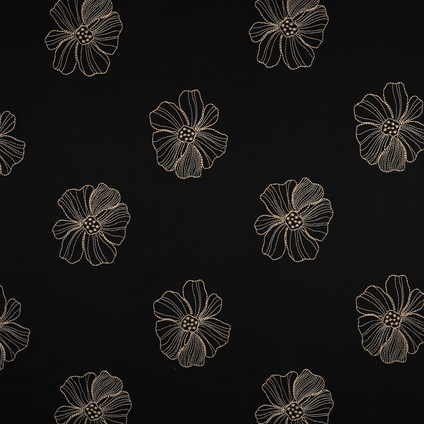 LIN VISCOSE Noir Brodé Grandes fleurs Beige