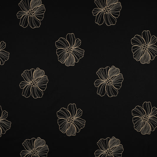 LIN VISCOSE Noir Brodé Grandes fleurs Beige