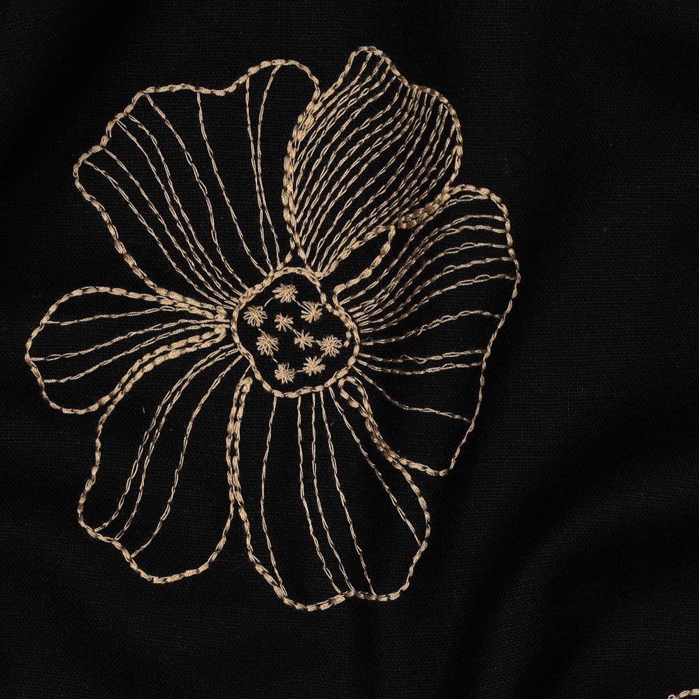 LIN VISCOSE Noir Brodé Grandes fleurs Beige