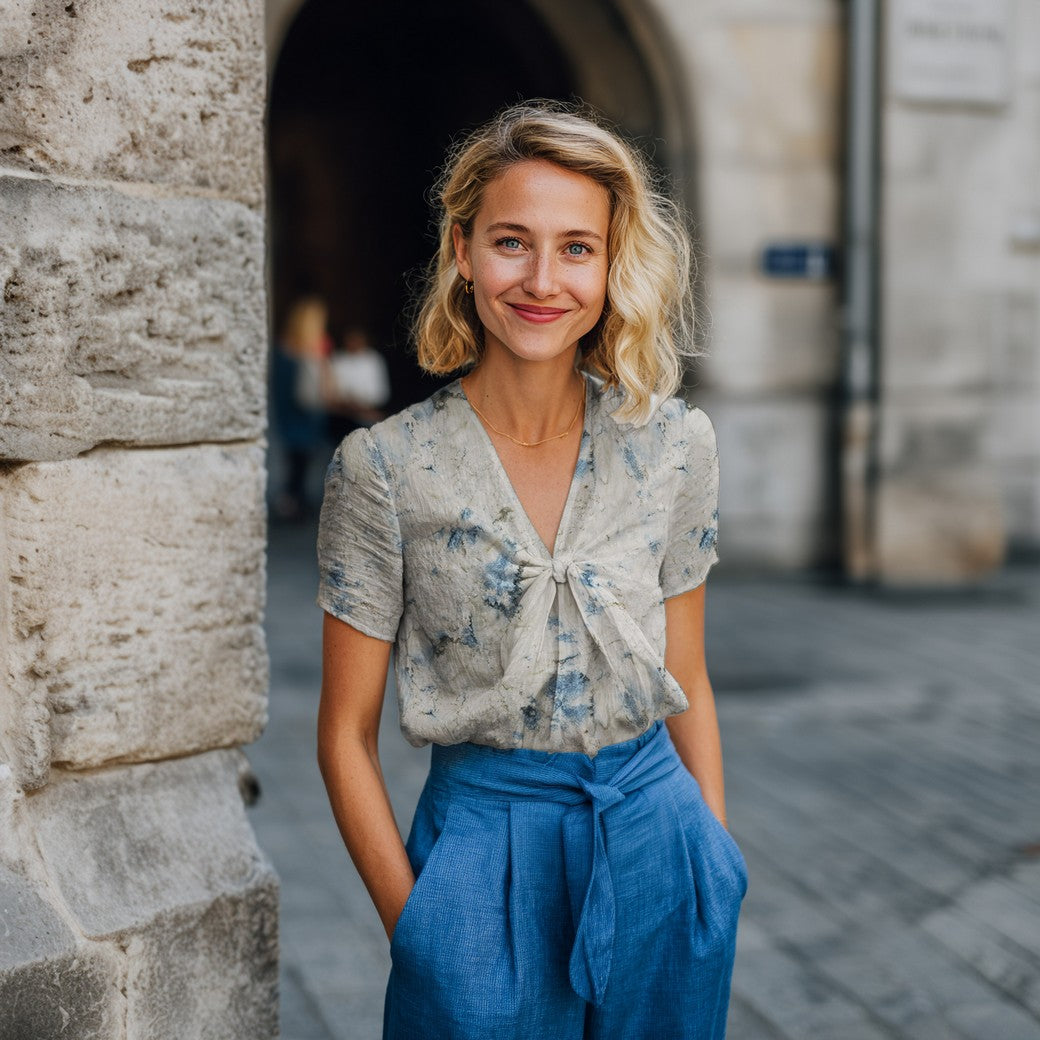 COTON IMPRIME Batik Beige et Bleu