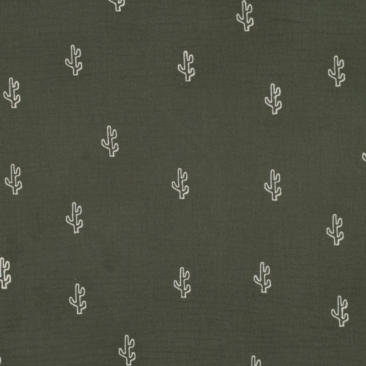 DOUBLE GAZE BRODEE Cactus fond vert