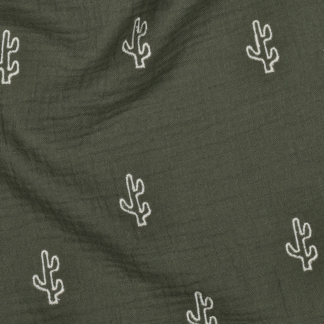 DOUBLE GAZE BRODEE Cactus fond vert