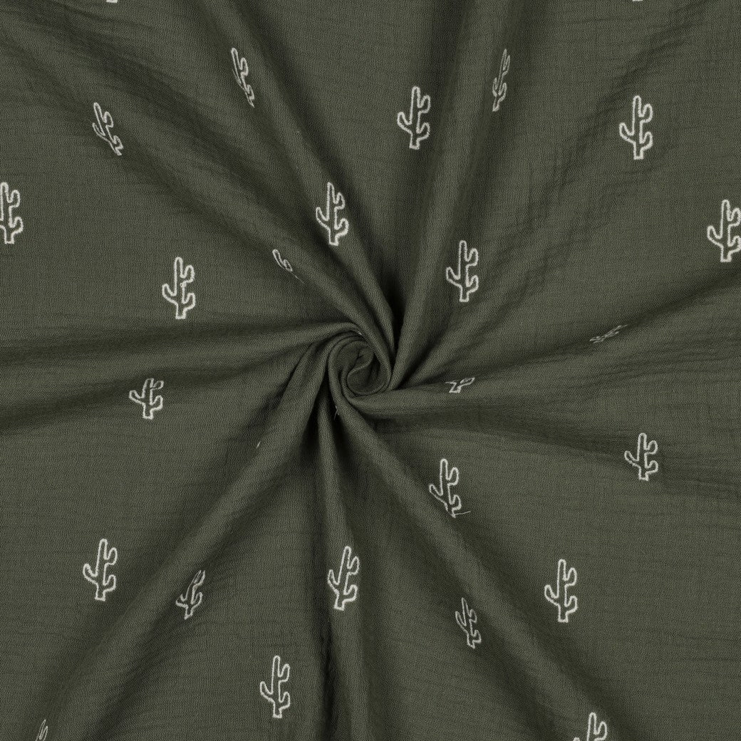DOUBLE GAZE BRODEE Cactus fond vert